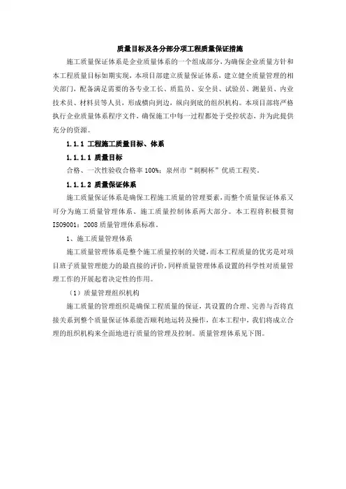 质量目标及各分部分项工程质量保证措施