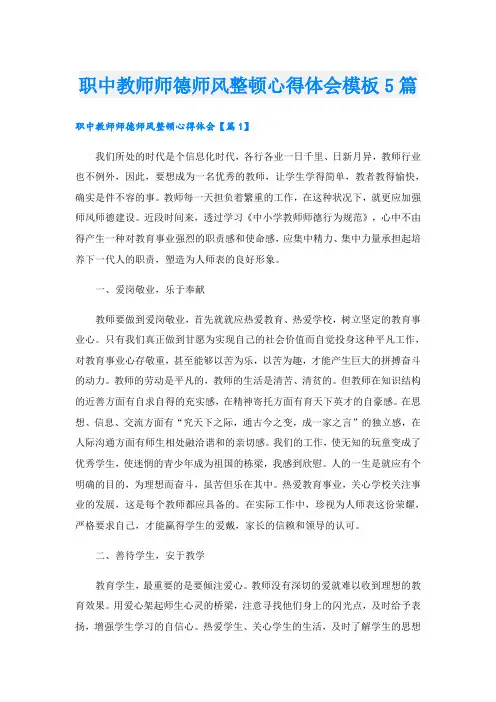 职中教师师德师风整顿心得体会模板5篇