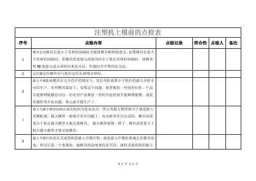 注塑机上模前的点检表