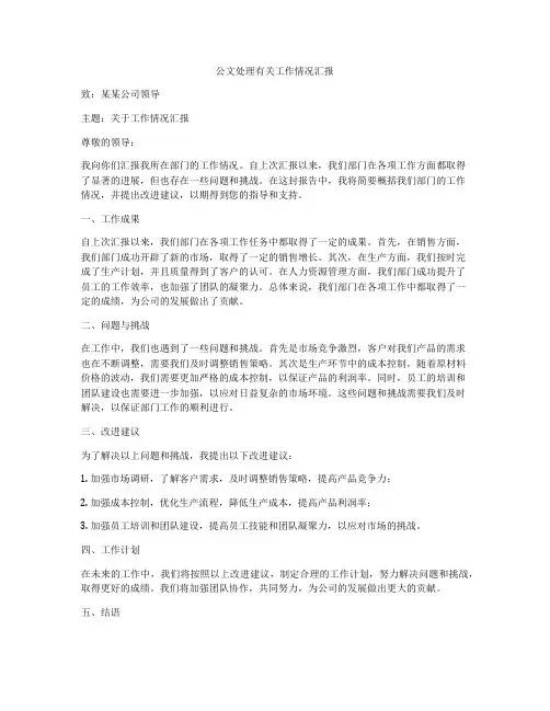 公文处理有关工作情况汇报