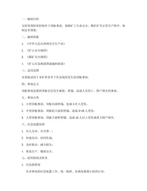 井下顶板事故应急处置预案