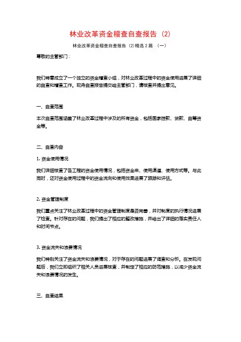 林业改革资金稽查自查报告2篇