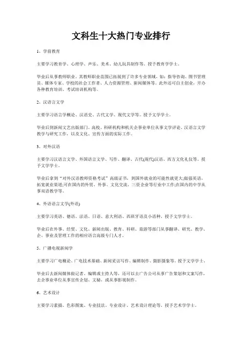 文科生十大热门专业排行