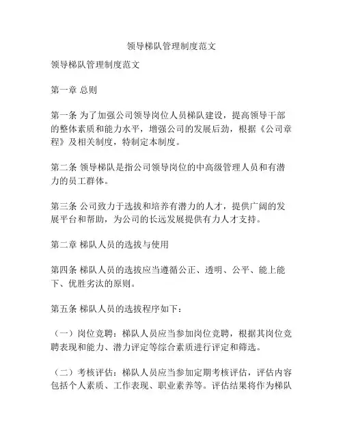 领导梯队管理制度范文