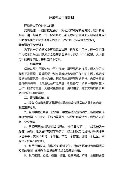 环境整治工作计划