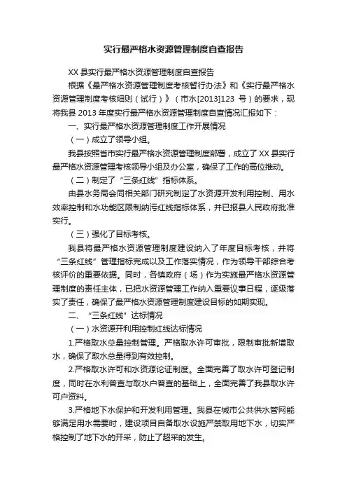 实行最严格水资源管理制度自查报告
