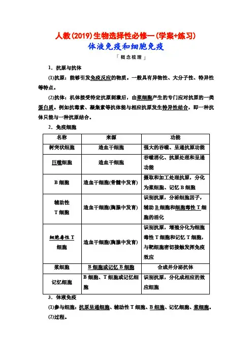 人教(2019)生物选择性必修一(学案+练习)：体液免疫和细胞免疫