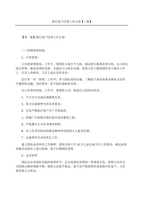 银行客户经理工作计划三篇