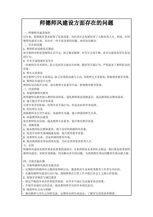 师德师风建设方面存在的问题