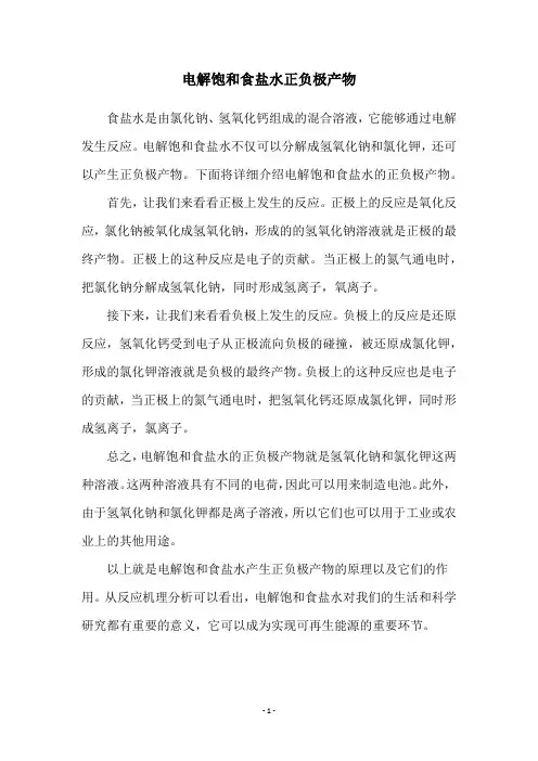 电解饱和食盐水正负极产物