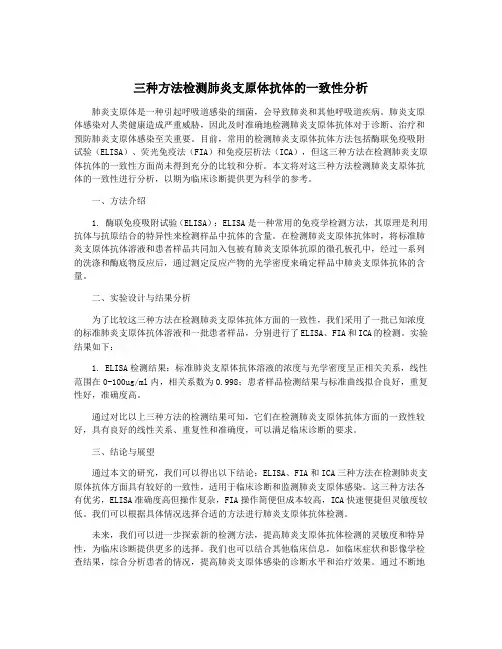 三种方法检测肺炎支原体抗体的一致性分析