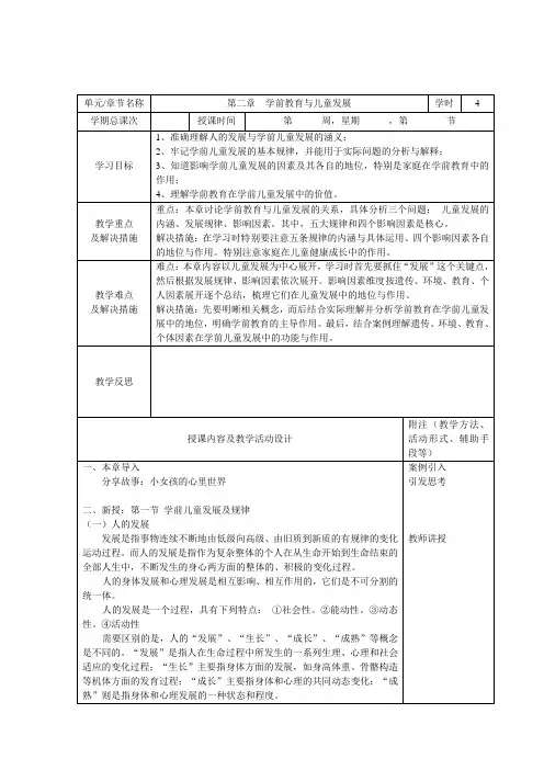 学前教育原理第2章 学前教育与儿童发展教学教案