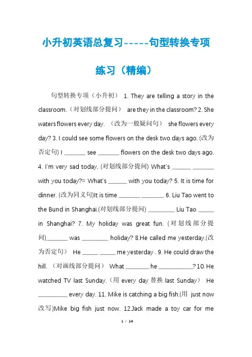 小升初英语总复习-----句型转换专项练习(精编)