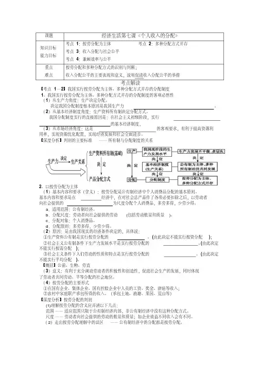 [高三政治]高考一轮复习人教版必修一第七课个人收入的分配学案(1).doc