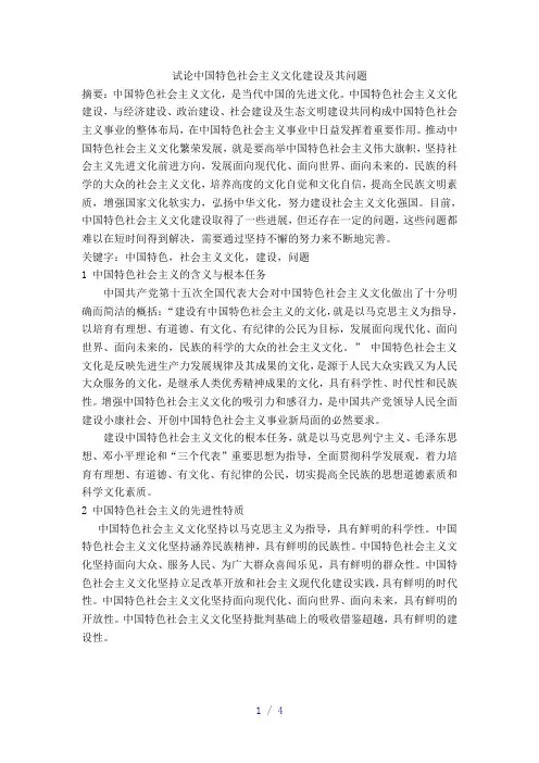 试论中国特色社会主义文化建设及其思考