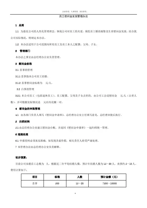 员工慰问金发放管理办法