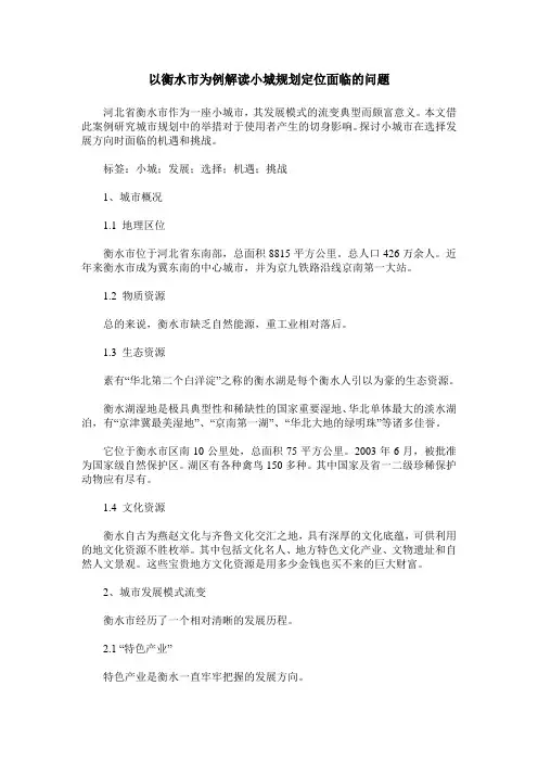 以衡水市为例解读小城规划定位面临的问题