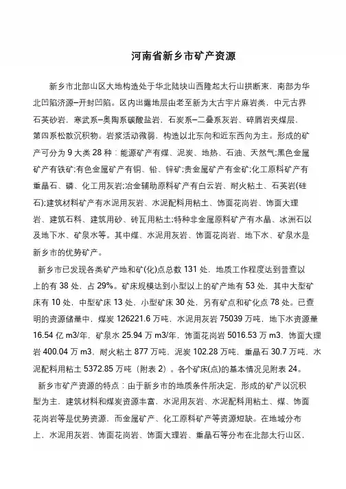 河南省新乡市矿产资源