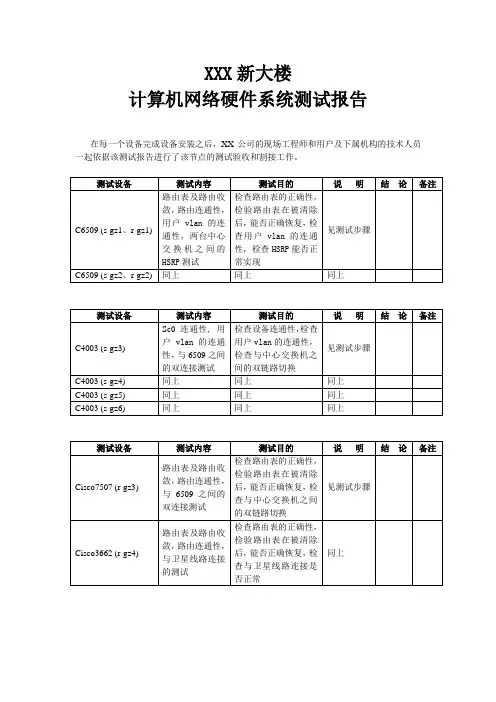 XXX新大楼计算机网络硬件系统测试报告