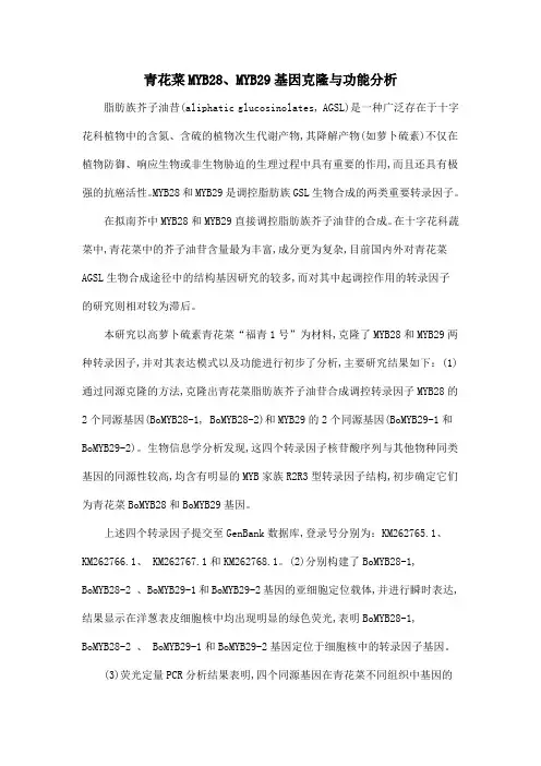 青花菜MYB28、MYB29基因克隆与功能分析