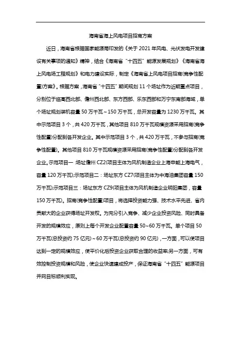 海南省海上风电项目招商方案