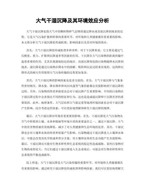 大气干湿沉降及其环境效应分析