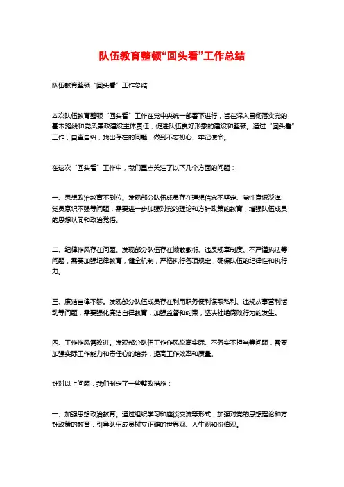 队伍教育整顿“回头看”工作总结