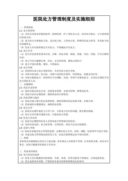医院处方管理制度及实施细则