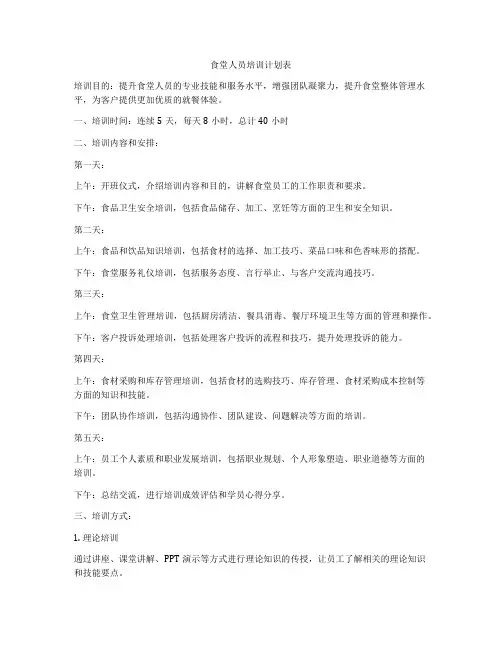 食堂人员培训计划表