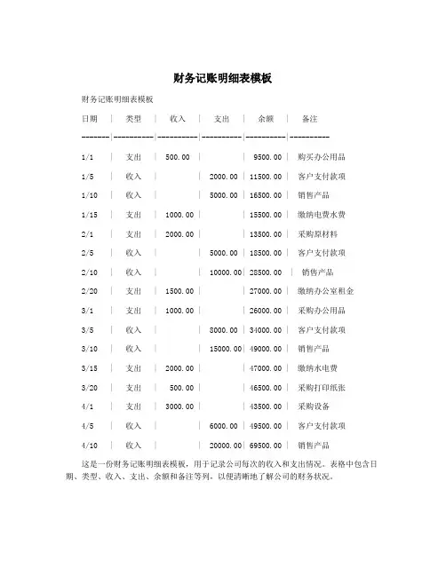 财务记账明细表模板