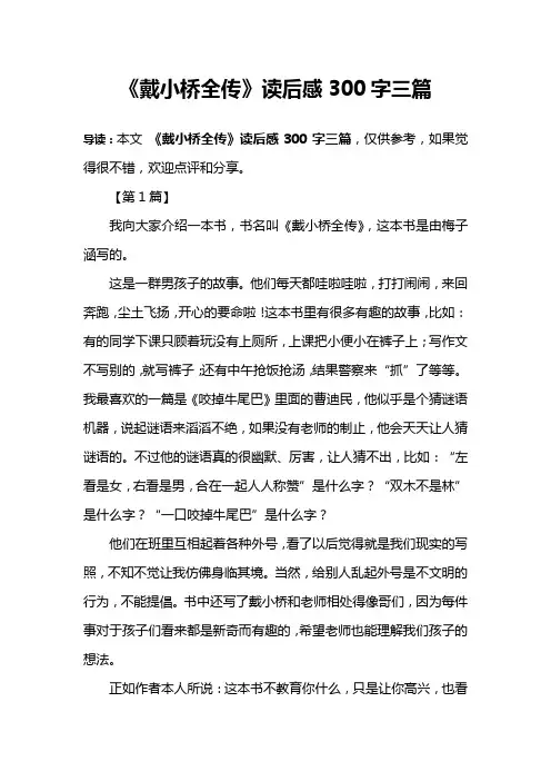 《戴小桥全传》读后感300字三篇