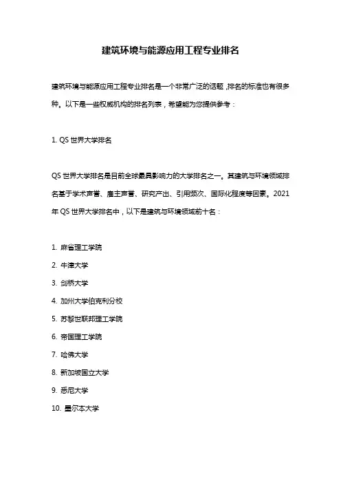 建筑环境与能源应用工程专业排名 