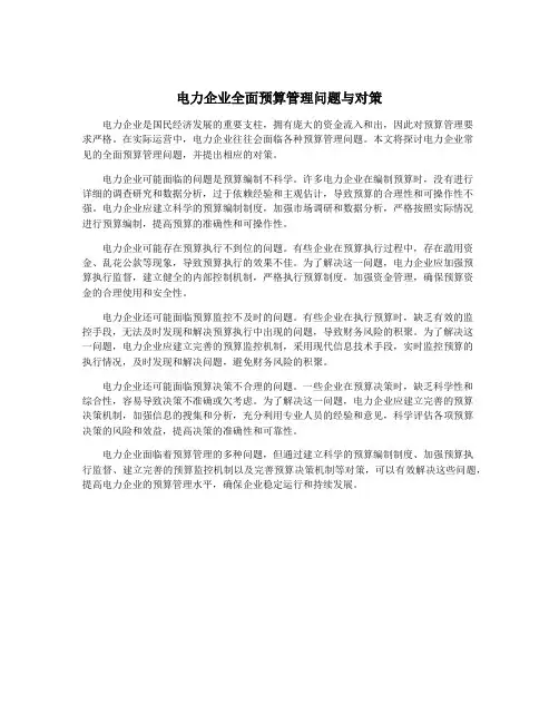 电力企业全面预算管理问题与对策