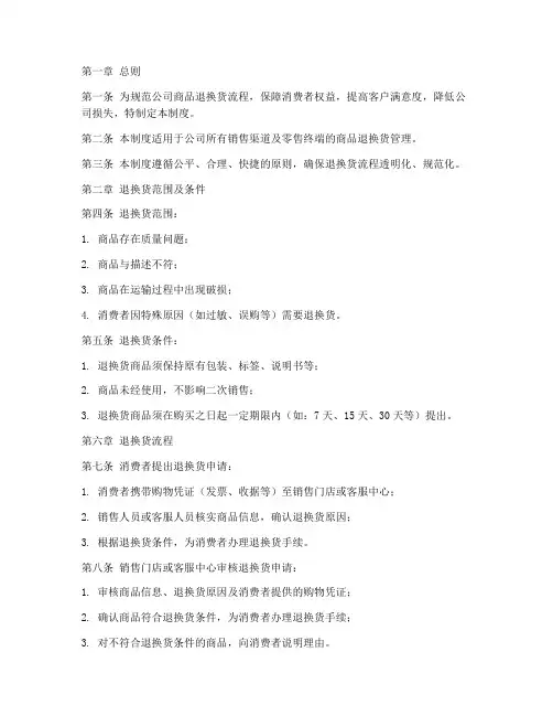 商品退换货管理制度模板