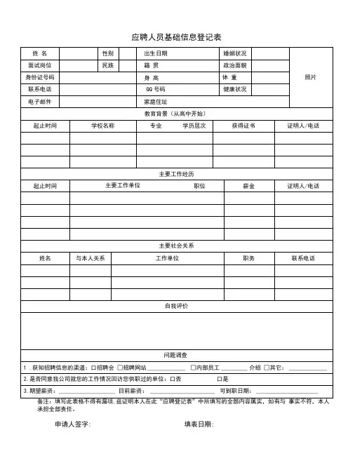 面试人员简历填写模板