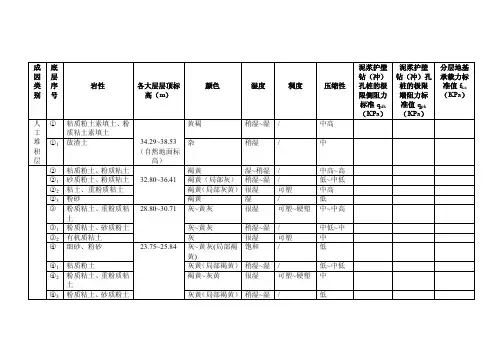 地层岩性特征一览表