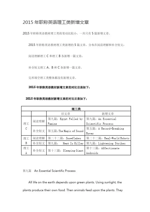 2015年职称英语理工类新增文章