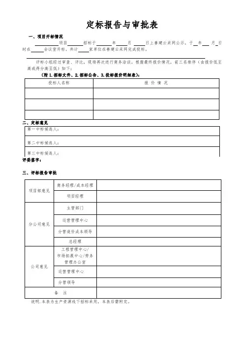 定标报告与审批表
