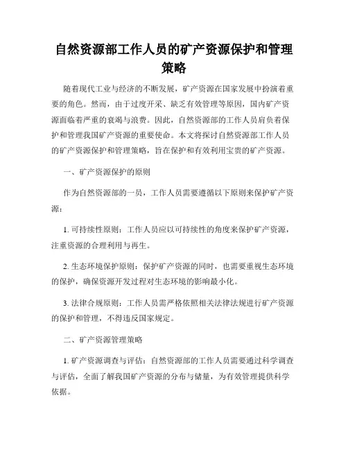 自然资源部工作人员的矿产资源保护和管理策略