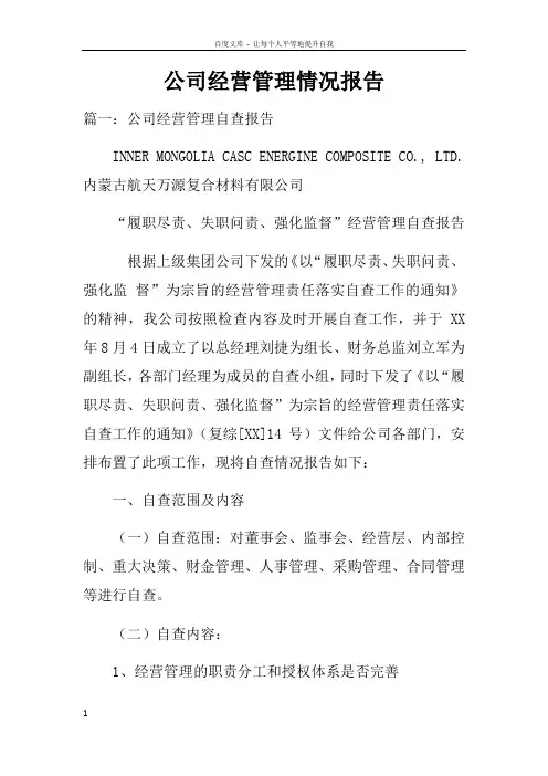 公司经营管理情况报告doc