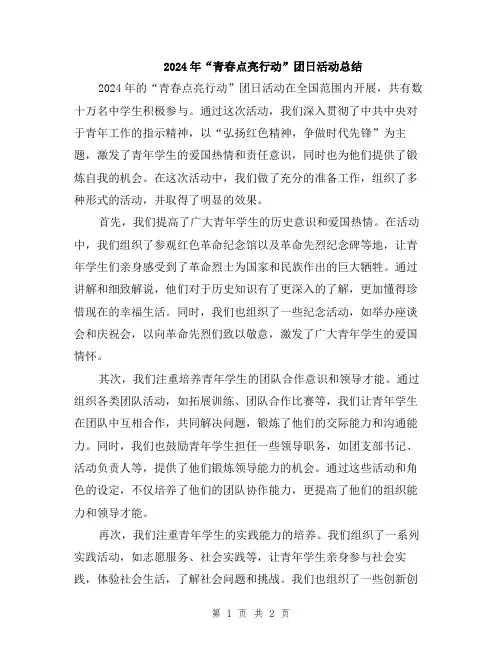 2024年“青春点亮行动”团日活动总结