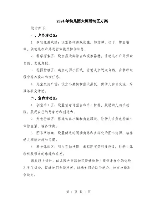 2024年幼儿园大班活动区方案
