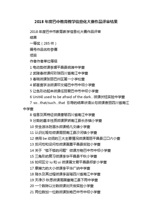 2018年度巴中教育教学信息化大赛作品评审结果