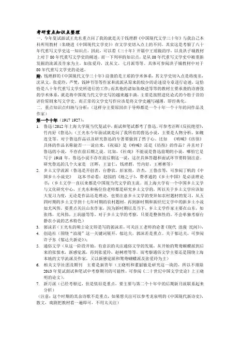 上海大学现当代文学研究生入学知识点整理