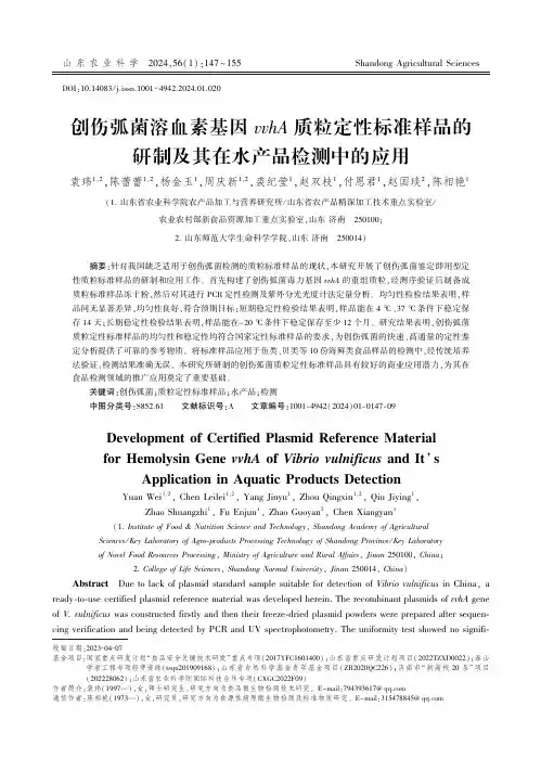创伤弧菌溶血素基因vvhA质粒定性标准样品的研制及其在水产品检测中的应用