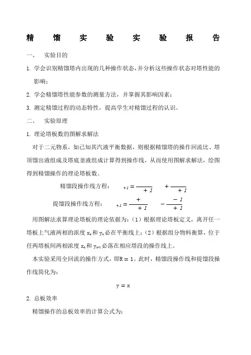 精馏实验实验报告