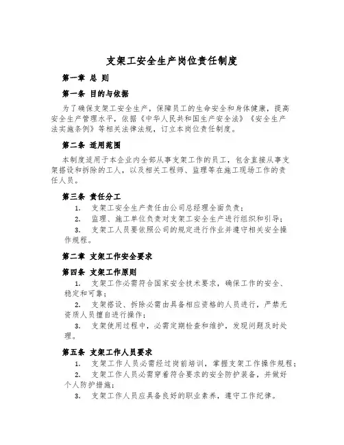 支架工安全生产岗位责任制度