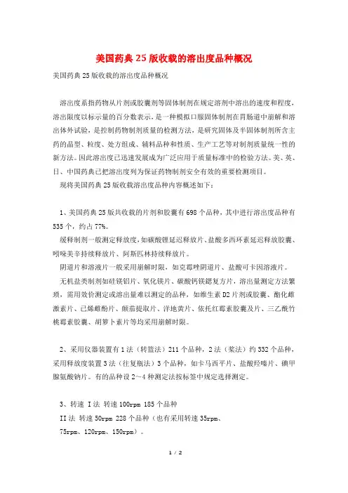 美国药典25版收载的溶出度品种概况