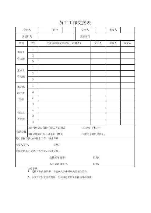 员工工作交接表