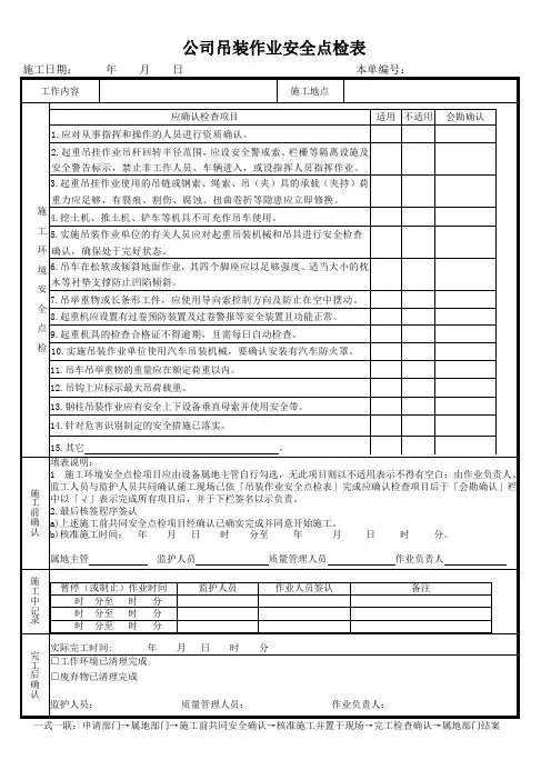 公司吊装作业安全点检表